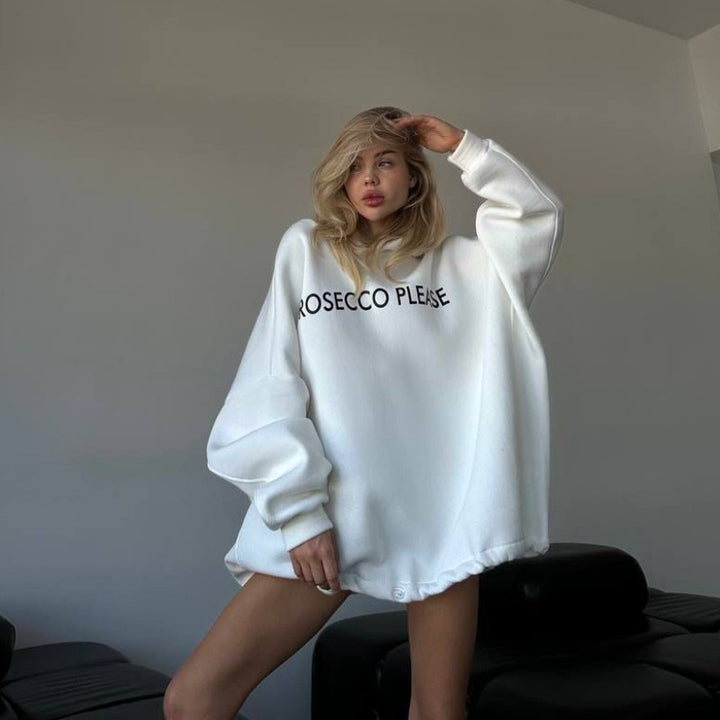 Damen Lässiger Oversized-Hoodie mit Kordelzug und Rippbündchen Drune