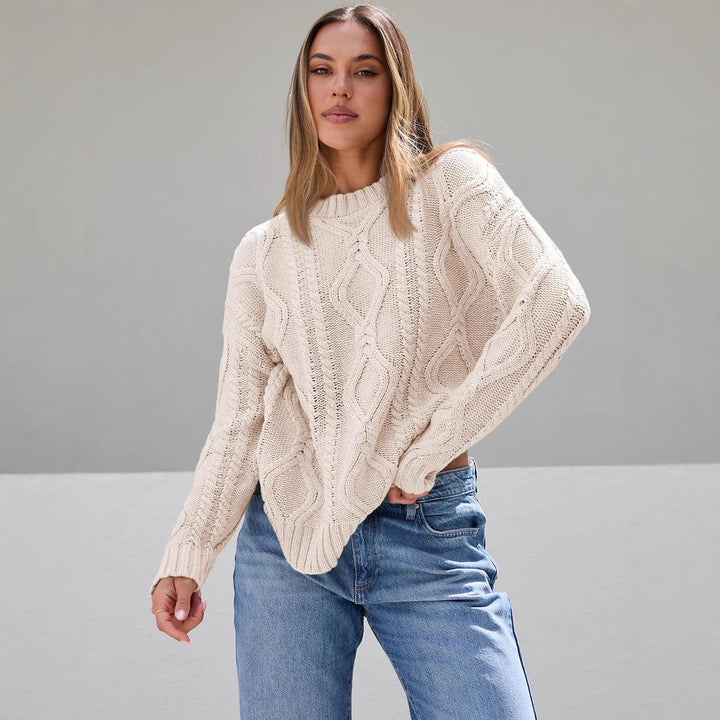 Damen Grob gestrickter Pullover mit Zopfdesign Drune