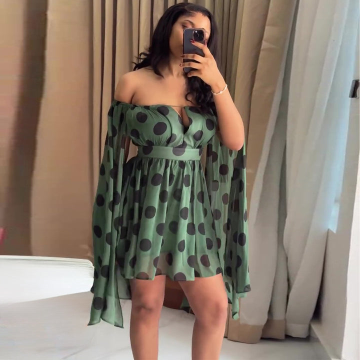 Damen Minikleid mit aufregendem Off-Shoulder Design und weit geschnittenen Ärmeln Drune