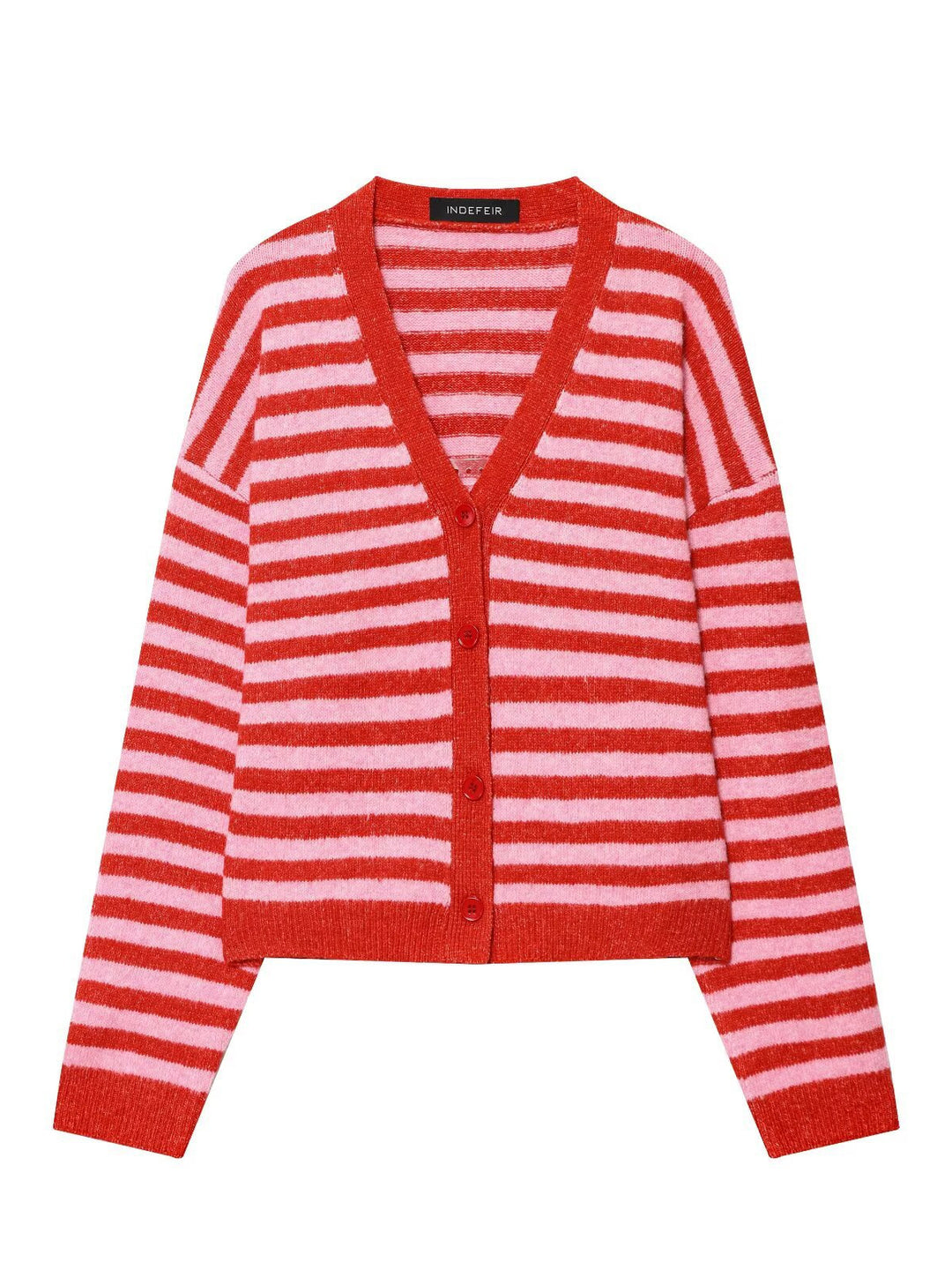 Damen modische gestreifte Strickjacke mit V-Ausschnitt und Knopfleiste Drune