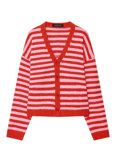 Damen modische gestreifte Strickjacke mit V-Ausschnitt und Knopfleiste Drune