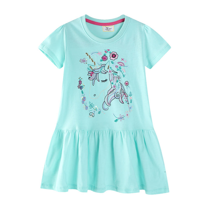 Mädchen Kurzarm Freizeitkleid mit bezauberndem Einhorn-Design Drune
