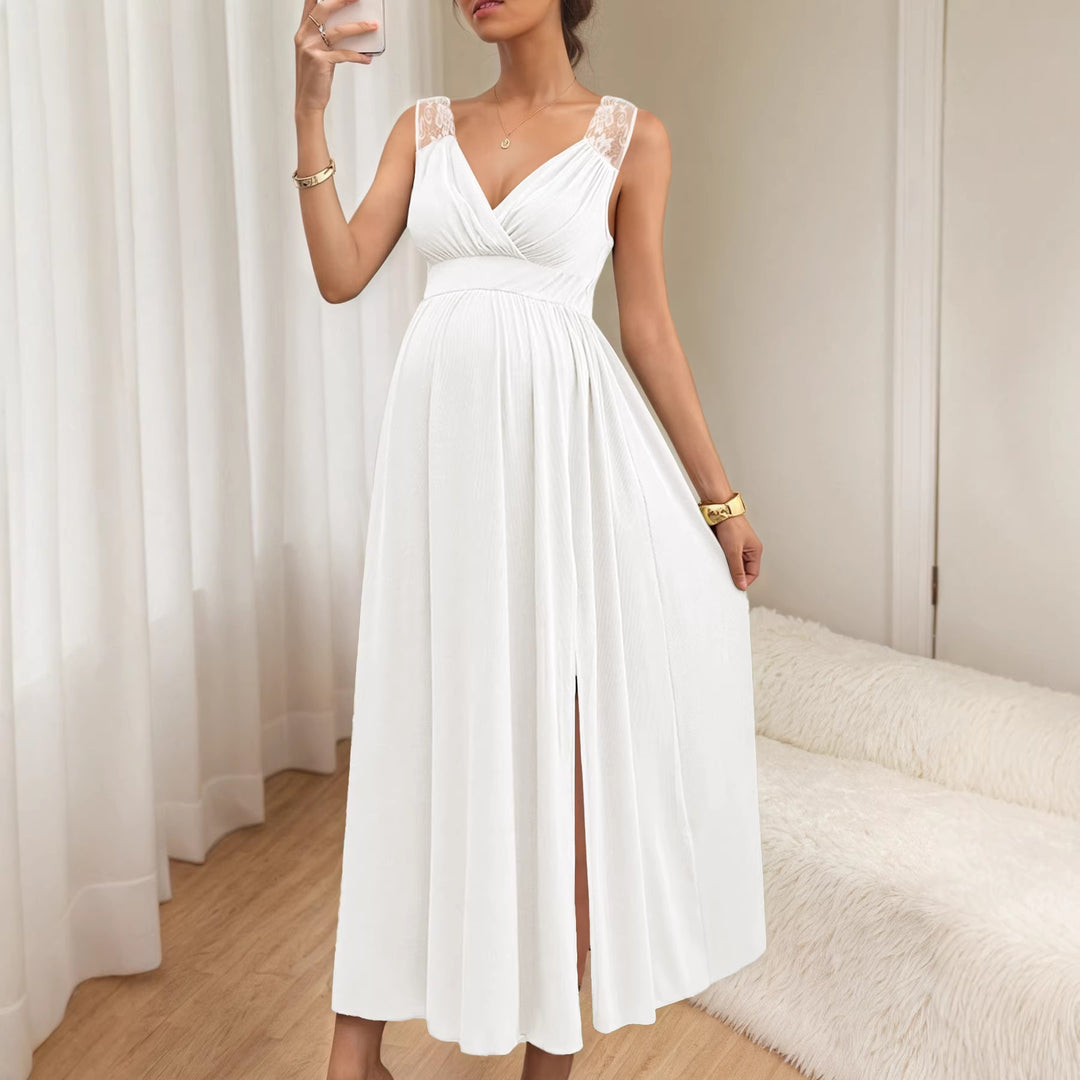 Damen Elegantes Maxikleid mit Spitzenakzenten und fließendem Rock Drune