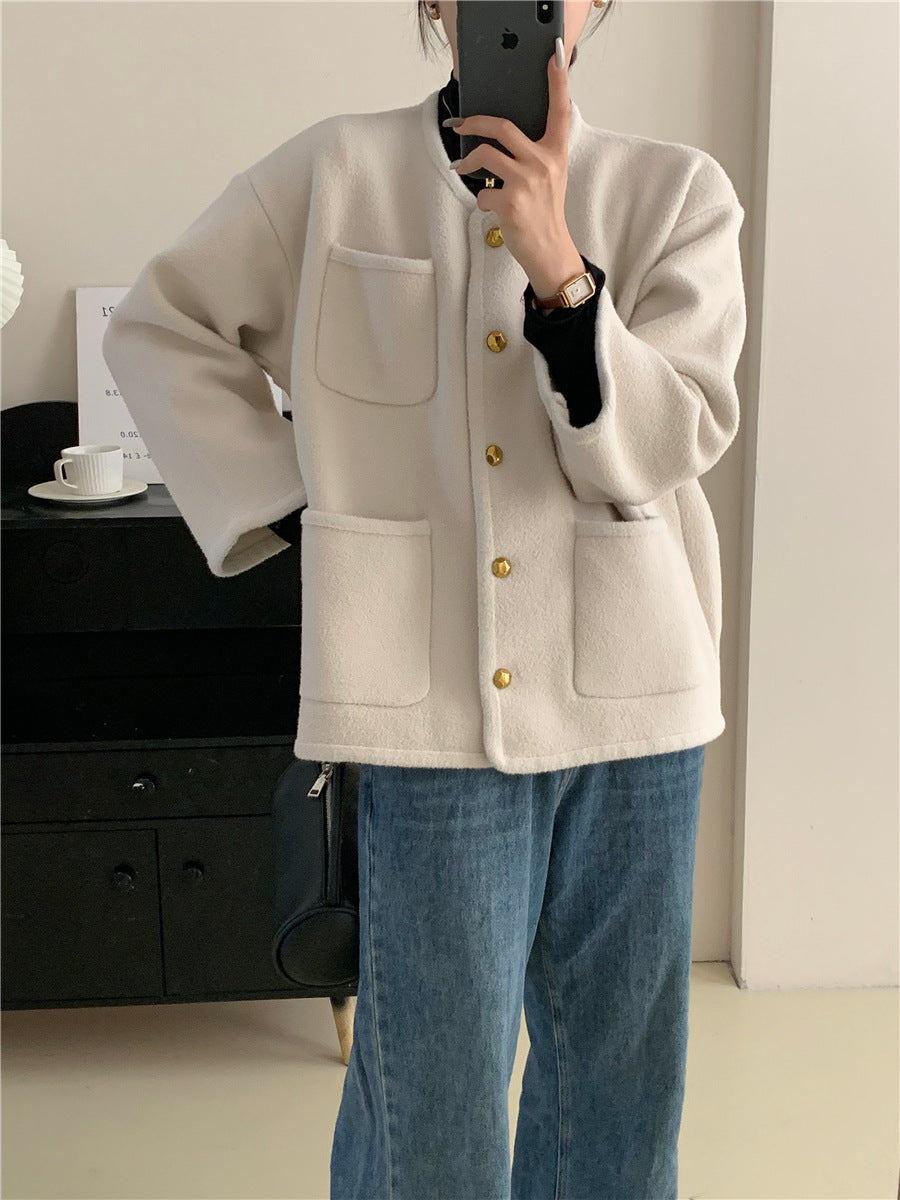 Damen Softe Jacke mit dekorativen Knöpfen und großen Taschen Drune