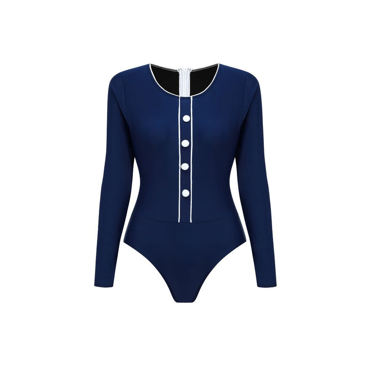 Damen Sportlicher Schwimmanzug mit Langarm und Knopfdetails Drune