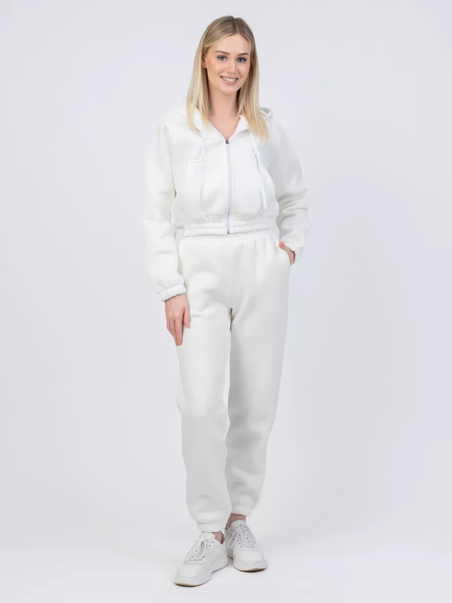 Damen Fleece-Pullover und Jogginghose-Set mit Kängurutasche und elastischem Bund Drune