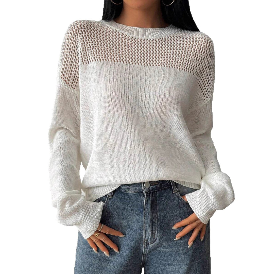 Damen lässiger Strickpullover mit luftiger Netzstruktur Drune