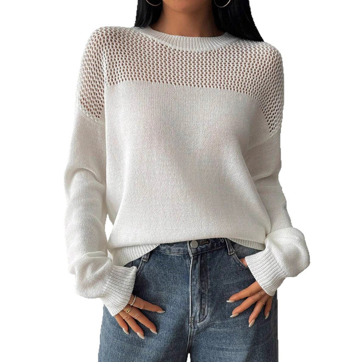 Damen lässiger Strickpullover mit luftiger Netzstruktur Drune
