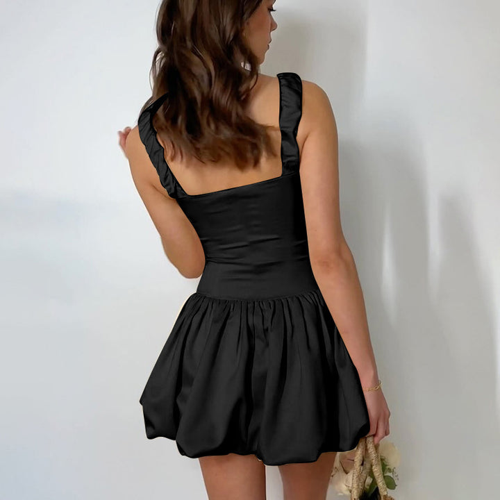 Damen Mini-Kleid mit voluminösem Rock und Rüschendetails Drune