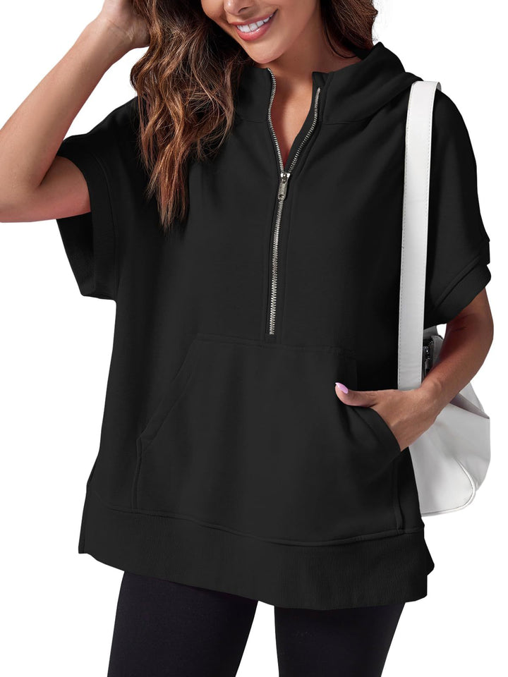 Damen lässiger Kapuzenpullover mit halbem Reißverschluss Drune