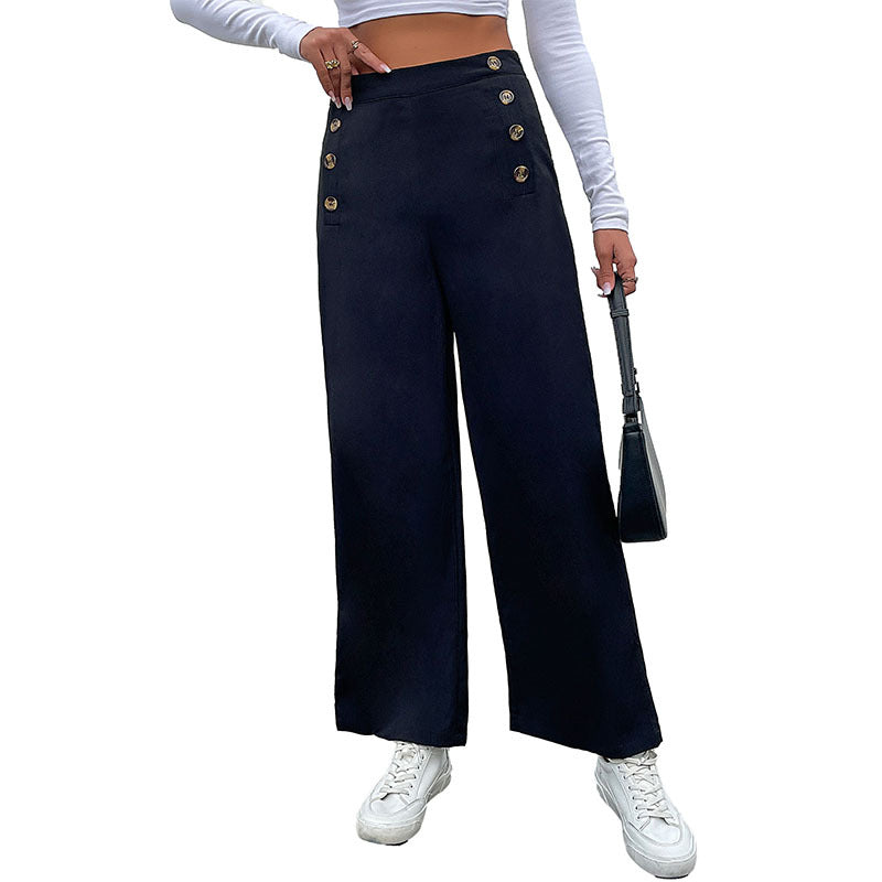 Damen weite Palazzo-Hose mit dekorativen Knöpfen Drune