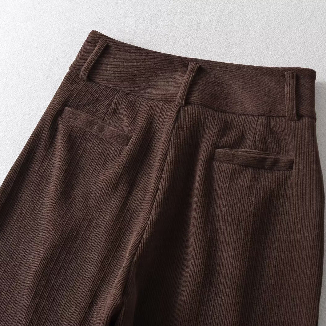 Damen weite Cord-Hose mit eleganter Bundfalten-Details Drune