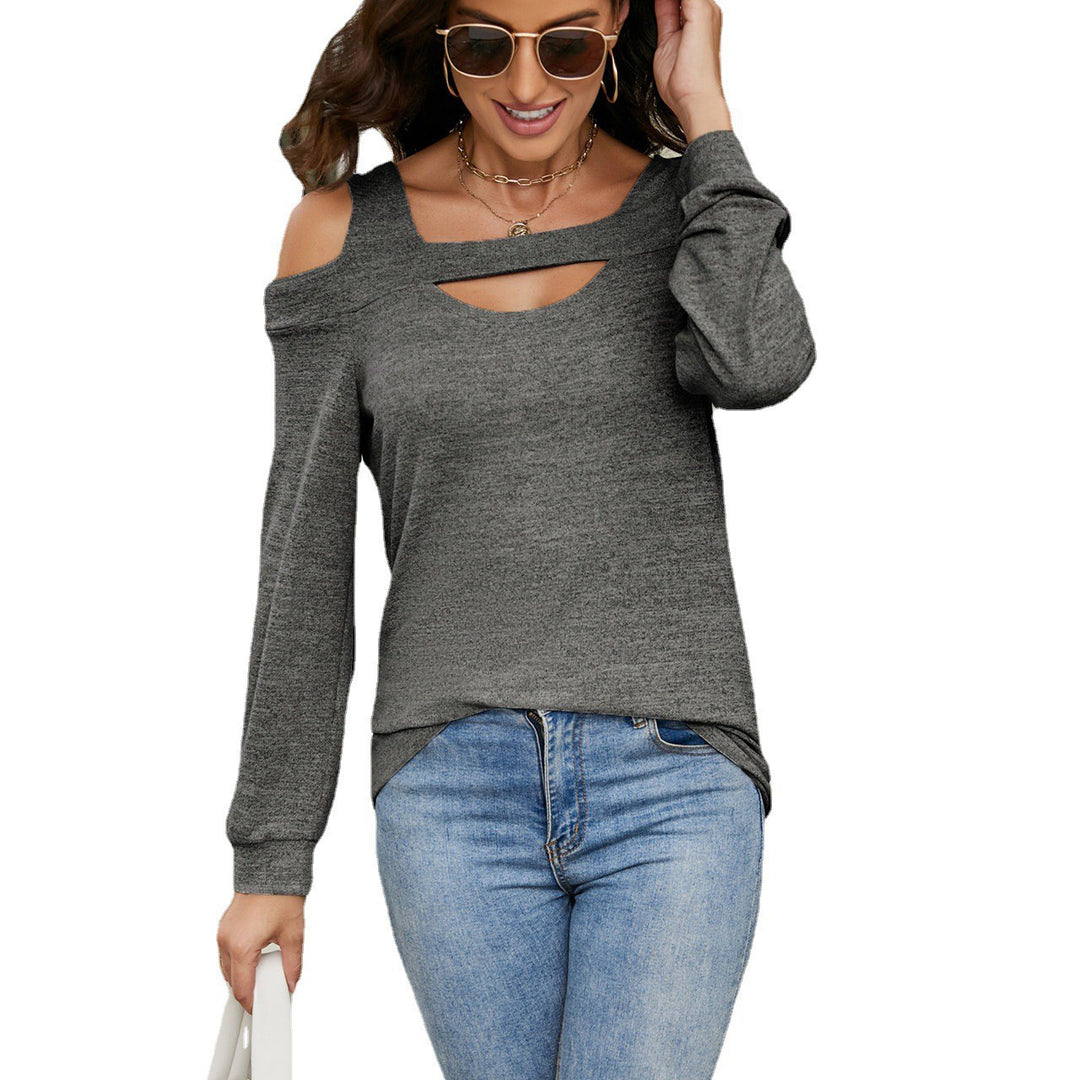 Damen lässiges Cold-Shoulder Sweatshirt mit tiefem Ausschnitt und Ballonärmeln Drune