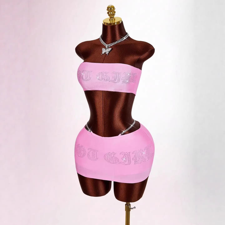 Damen Bandeau Top mit funkelndem Schriftzug Drune