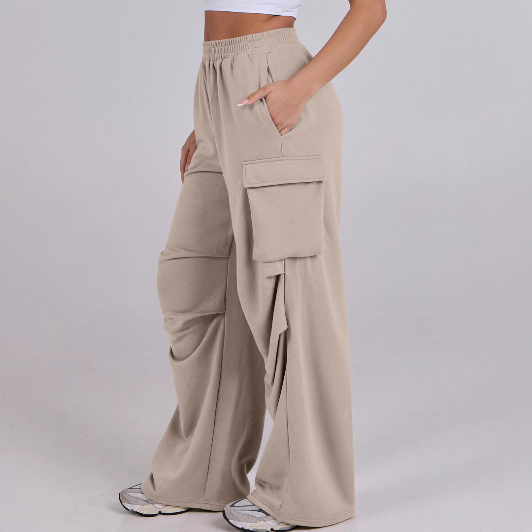 Damen lässige Cargo-Hose mit elastischem Bund und weiten Beinen Drune