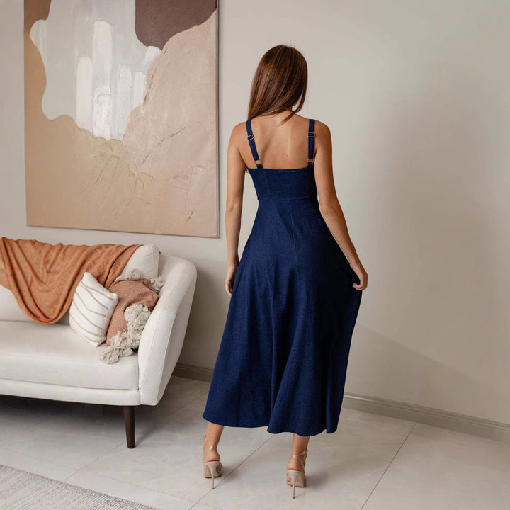 Damen Maxikleid mit schmeichelhaftem Schnitt und dekorativen Rüschendetails Drune