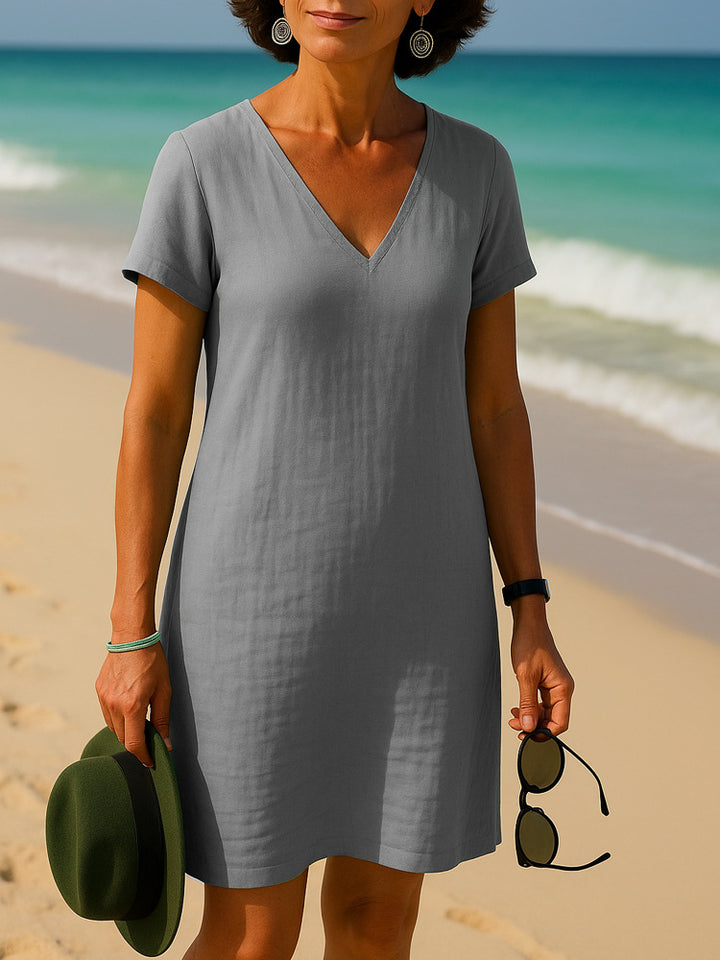 Damen Sommerliches V-Ausschnitt Kleid Drune