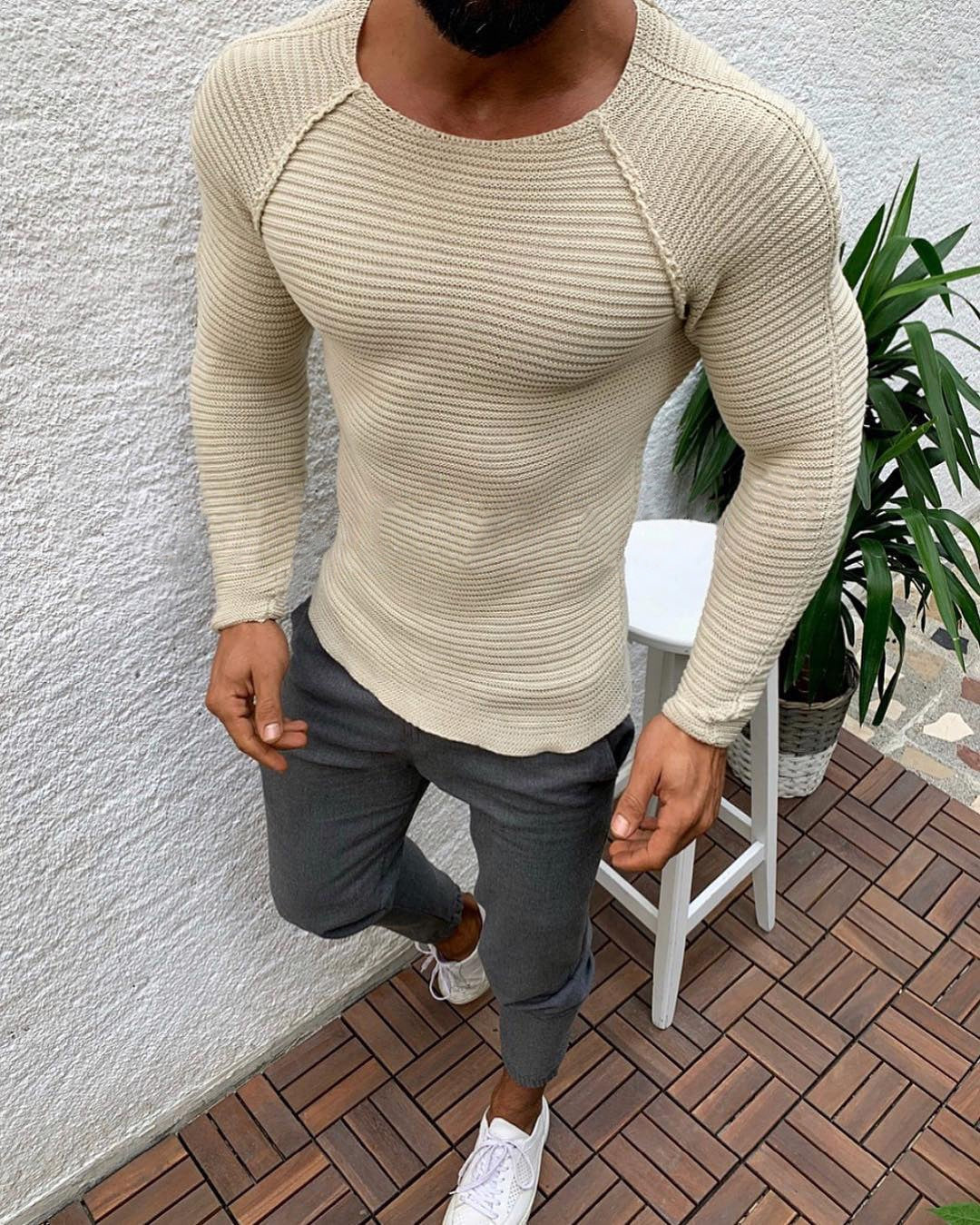 Herren nan figurbetonter Strickpullover mit Raglanärmeln und elastischer Struktur Drune
