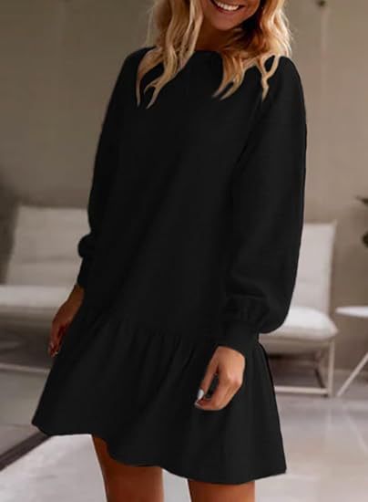 Damen Lässiges Sweatkleid mit voluminösen Ärmeln und Rüschensaum Drune