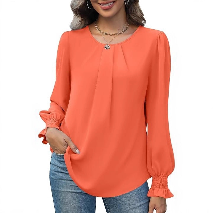 Damen elegante Bluse mit Puffärmeln Drune