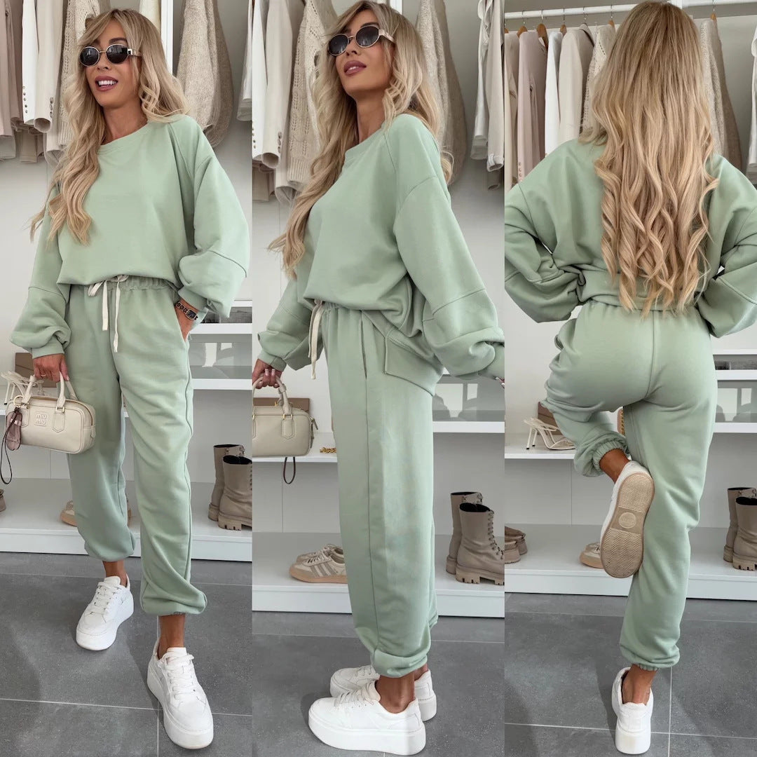 Damen Bequemes Freizeitset mit lässigem Sweatshirt und elastischen Jogginghosen Drune