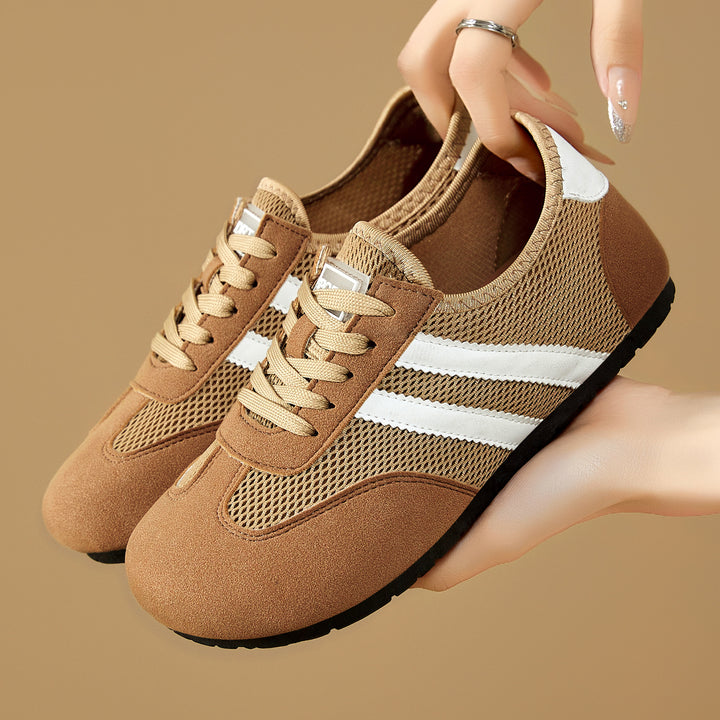 Damen nan retro-sportlicher Low-Top Sneaker mit atmungsaktivem Mesh, Veloursüberzügen und rutschfester Gummilaufsohle Drune