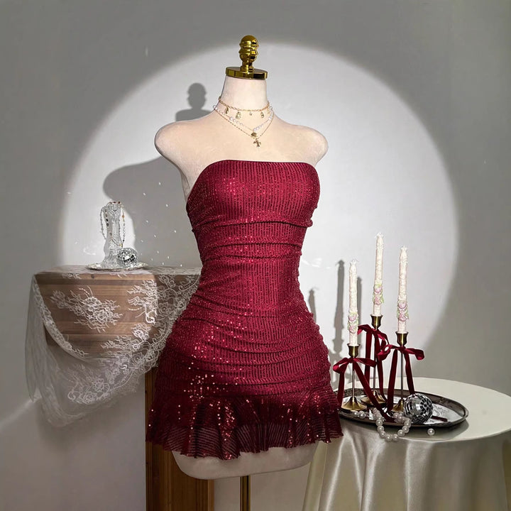 Damen Glamouröses Pailletten Kleid Drune