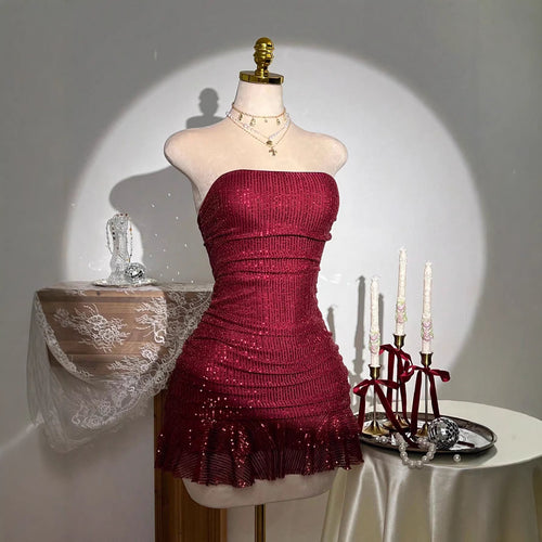 Damen Glamouröses Pailletten Kleid Drune
