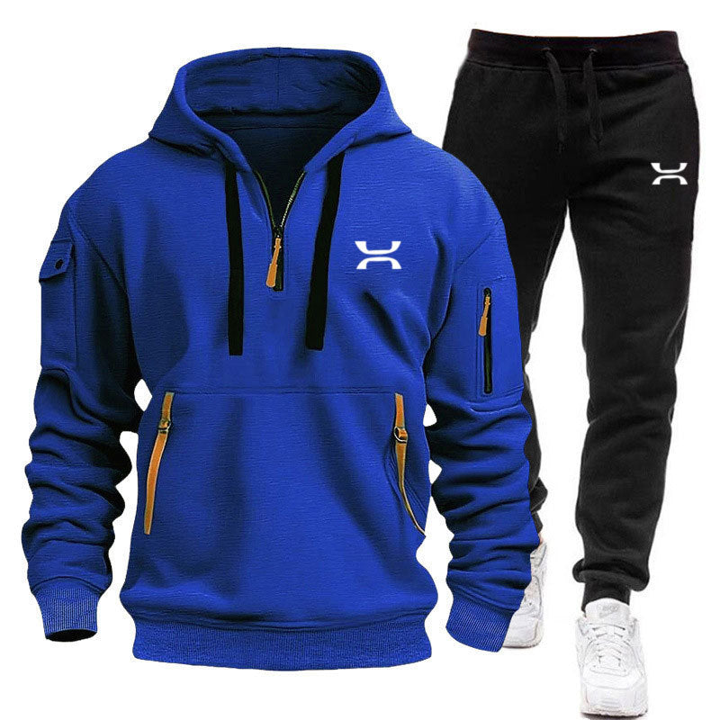 Drune Herren Hoodie-Trainingsanzug mit Reißverschlusstaschen