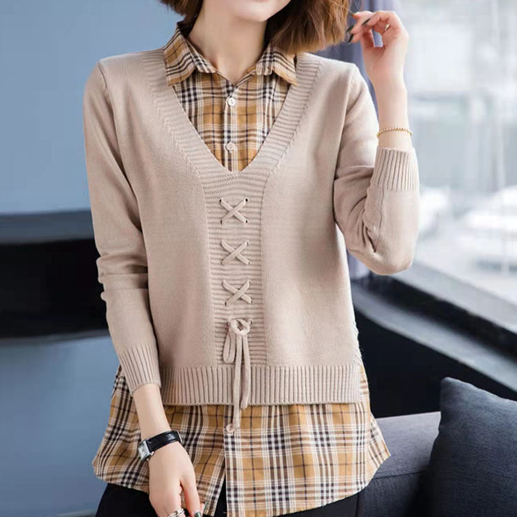 Damen Strickpullover mit raffiniertem Kordelzug und V-Ausschnitt Drune