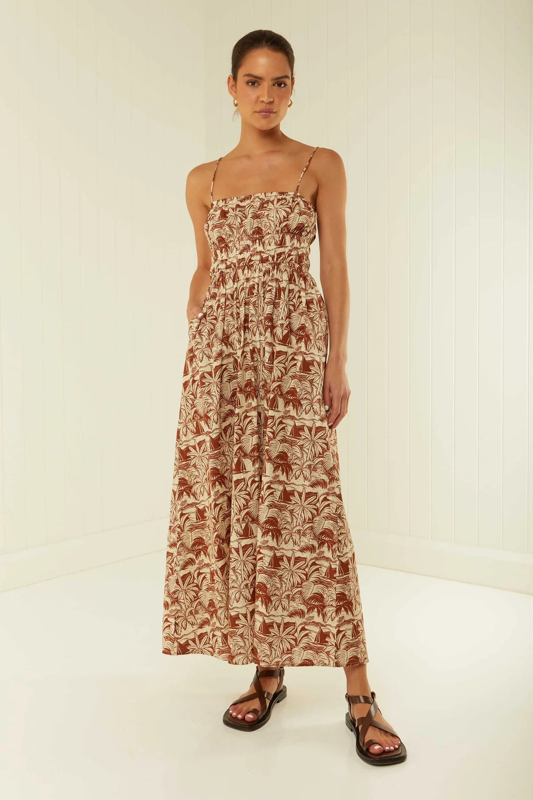 Damen Maxikleid mit elastischem Bund und verspieltem Blumenmuster Drune