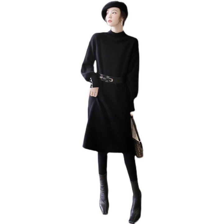 Damen Strickkleid mit elegantem Stehkragen und modischen Knopfdetails Drune