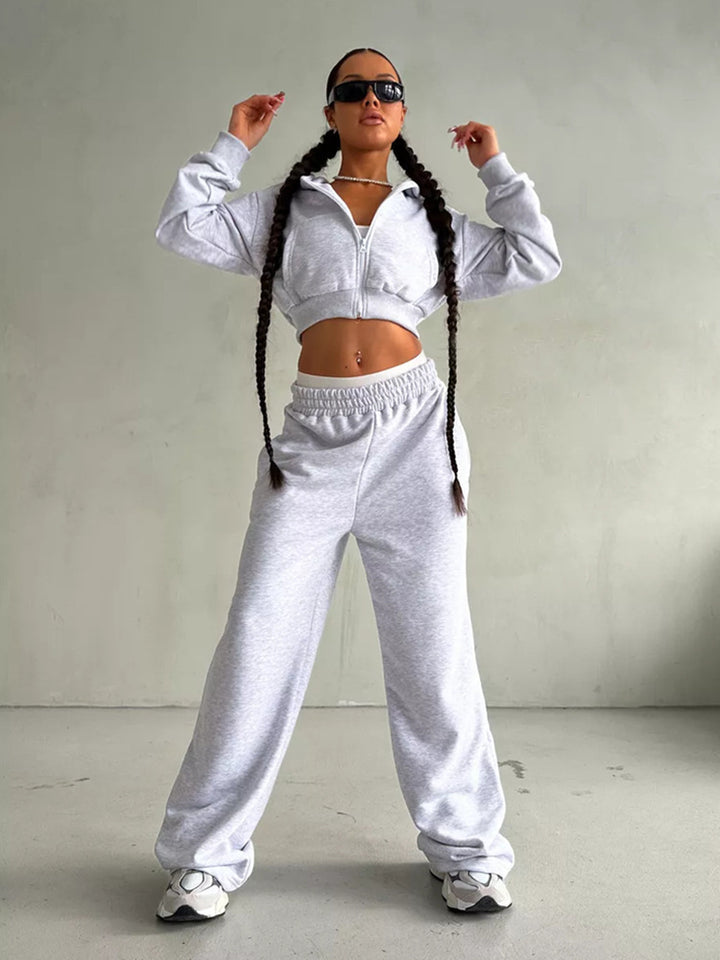 Damen Sport Set mit cropped Jacke und weiten Hosen Drune