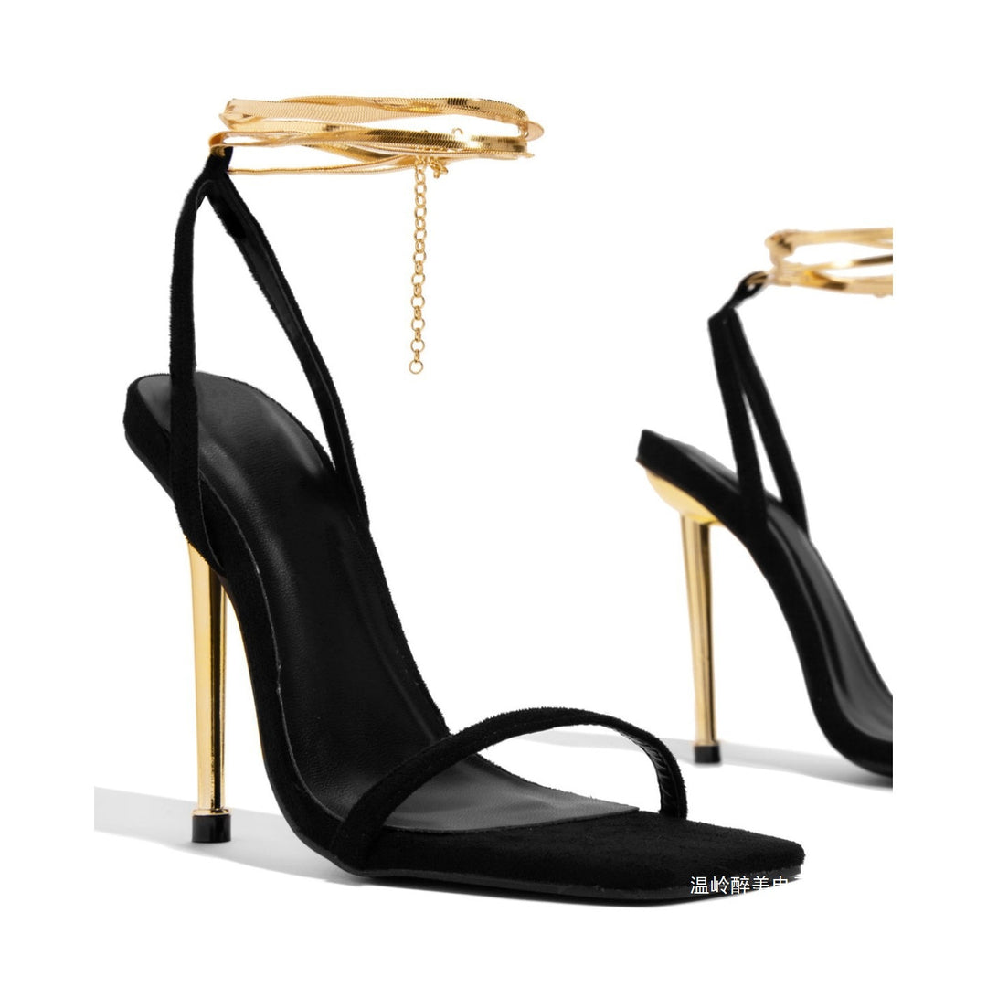 Damen Glitzernde High-Heel Sandalen mit elegantem Riemendesign und glamouröser Metallapplikation Drune