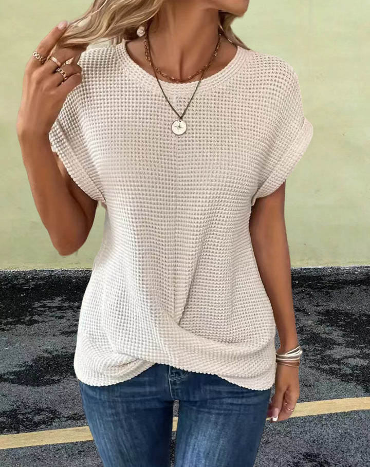 Damen lässiges Waffelstrickoberteil mit lockerer Passform Drune