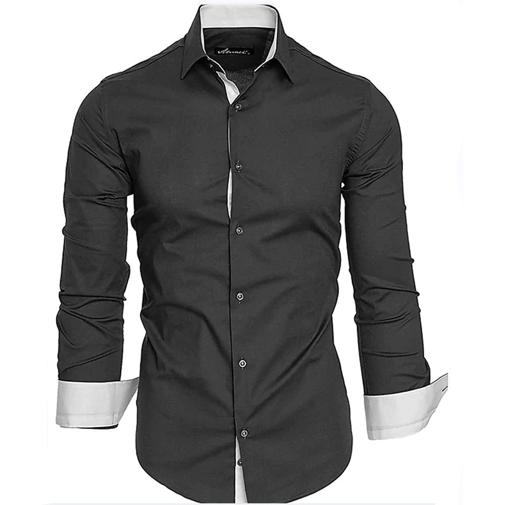Herren elegantes Langarmhemd mit kontrastierenden Manschetten Drune