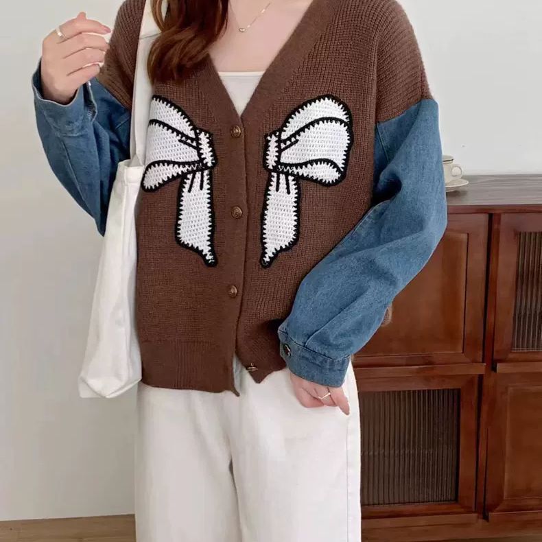 Damen Modischer Cardigan mit dekorativer Schleifenstickerei Drune