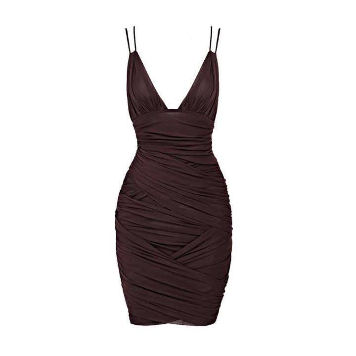 Damen figurbetontes Wickelkleid mit tiefem V-Ausschnitt Drune