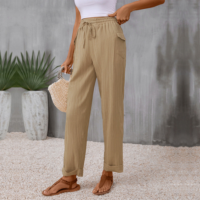 Damen luftige Sommerhose mit elastischem Bund und praktischen Seitentaschen Drune