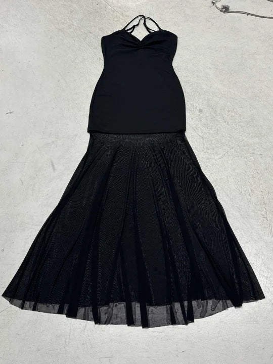 Damen Elegantes Maxikleid mit tiefem Ausschnitt und fließendem Tüllrock Drune