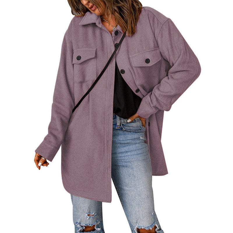 Damen Oversized Freizeitjacke mit doppelten Taschen und Knopfdetails Drune