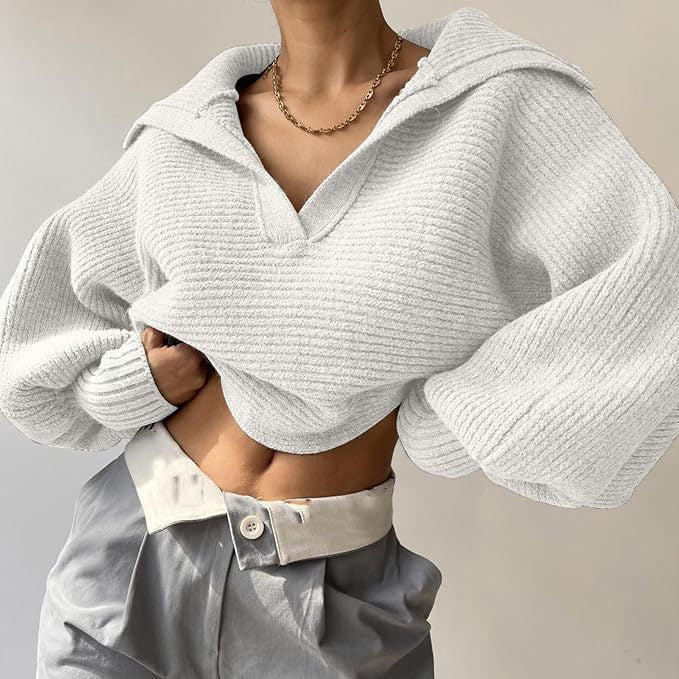 Damen Relaxed-Fit Pullover mit V-Ausschnitt Drune