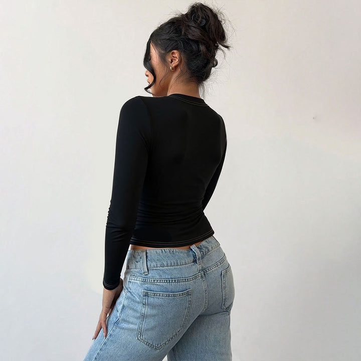 Damen modisches Langarmshirt mit einzigartigem Bindungsdetail Drune