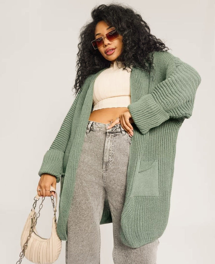 Drune | Strickjacke Übergröße Passform Gestrickte Wollmischung Rippstrickärmel Offene Vorderseite