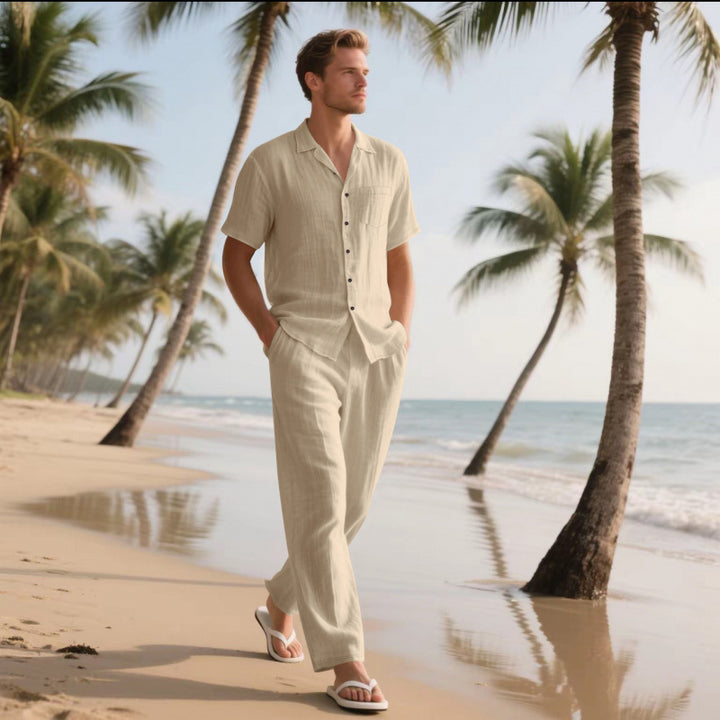 Herren locker sitzendes Leinenhemd und Hose Set Drune
