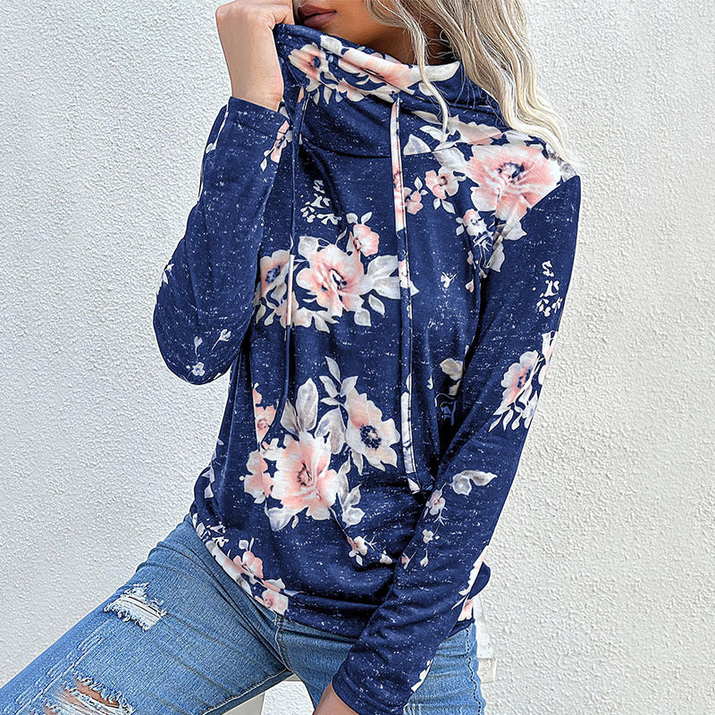 Damen Bluse mit floralem Design und modernem Hoody-Ausschnitt Drune