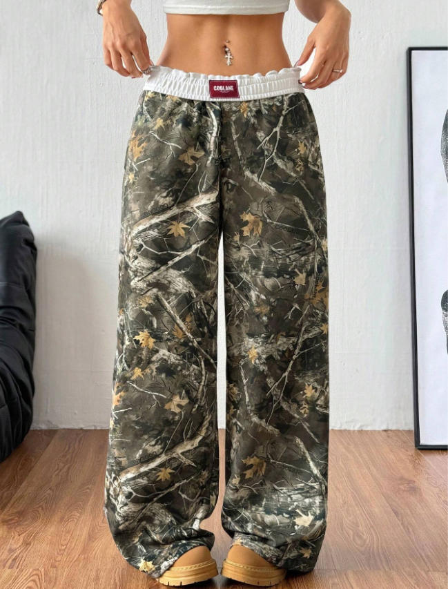 Damen Bequeme und stylische Freizeithose mit Blattmuster Drune