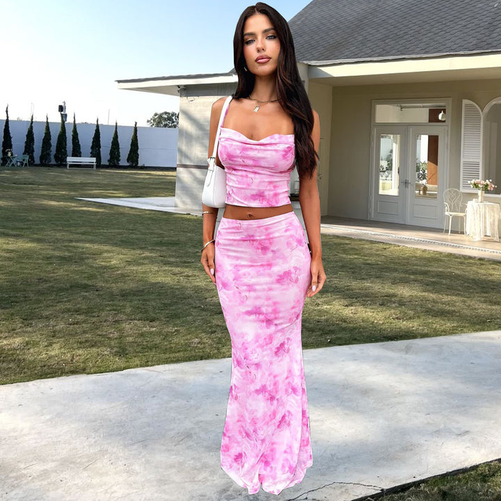 Damen Elegantes cropped Top und schwingende Maxi-Hose Set Drune