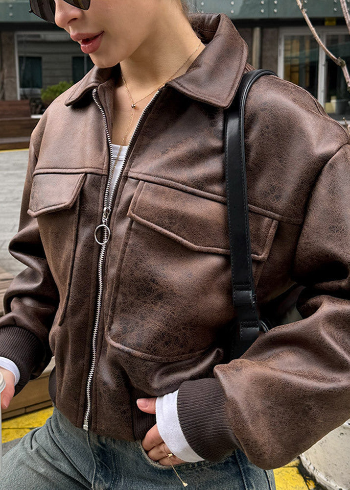 Drune | Distressed Fauxleder Zip-Jacke