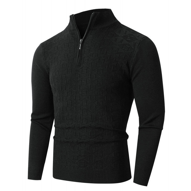 Herren Strickpullover mit modernem Zopfmuster und Halbreißverschluss Drune